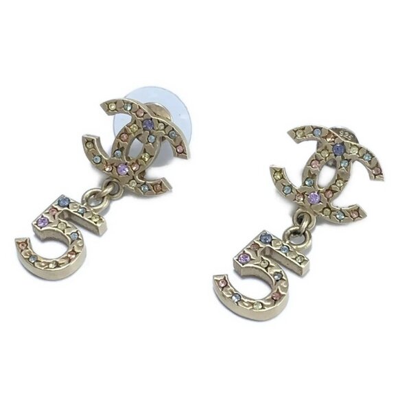 CHANEL No. 5 - Gold Hardware Rhinestones Earrings 430-082525 - Picture 1 of 3